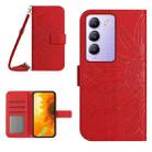 For vivo Y200e 5G/Y100 5G IDN/V30 Lite 5G India Skin Feel Sun Flower Embossed Flip Leather Phone Case with Lanyard(Red) - 1