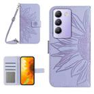 For vivo Y200e 5G/Y100 5G IDN/V30 Lite 5G India Skin Feel Sun Flower Embossed Flip Leather Phone Case with Lanyard(Purple) - 1