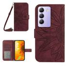 For vivo Y200e 5G/Y100 5G IDN/V30 Lite 5G India Skin Feel Sun Flower Embossed Flip Leather Phone Case with Lanyard(Wine Red) - 1