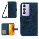For vivo Y200e 5G/Y100 5G IDN/V30 Lite 5G India Skin Feel Sun Flower Embossed Flip Leather Phone Case with Lanyard(Inky Blue) - 1