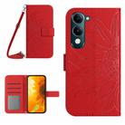 For vivo Y04 4G / Y29s 5G Skin Feel Sun Flower Embossed Flip Leather Phone Case with Lanyard(Red) - 1