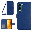 For vivo Y04 4G / Y29s 5G Skin Feel Sun Flower Embossed Flip Leather Phone Case with Lanyard(Dark Blue) - 1