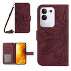 For vivo Y29 4G Global Skin Feel Sun Flower Embossed Flip Leather Phone Case with Lanyard(Wine Red) - 1