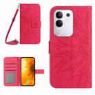 For vivo Y29 4G Global Skin Feel Sun Flower Embossed Flip Leather Phone Case with Lanyard(Rose Red) - 1