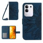 For vivo Y29 4G Global Skin Feel Sun Flower Embossed Flip Leather Phone Case with Lanyard(Inky Blue) - 1