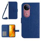 For vivo V50 5G Global Skin Feel Sun Flower Embossed Flip Leather Phone Case with Lanyard(Dark Blue) - 1