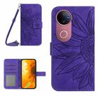 For vivo V50 5G Global Skin Feel Sun Flower Embossed Flip Leather Phone Case with Lanyard(Dark Purple) - 1