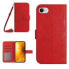 For iPhone SE 2024 Skin Feel Sun Flower Embossed Flip Leather Phone Case with Lanyard(Red) - 1