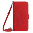 For iPhone SE 2024 Skin Feel Sun Flower Embossed Flip Leather Phone Case with Lanyard(Red) - 2