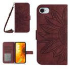 For iPhone SE 2024 Skin Feel Sun Flower Embossed Flip Leather Phone Case with Lanyard(Wine Red) - 1