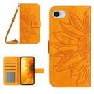For iPhone SE 2024 Skin Feel Sun Flower Embossed Flip Leather Phone Case with Lanyard(Yellow) - 1