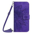 For iPhone 16 Pro Max Skin Feel Sun Flower Embossed Flip Leather Phone Case with Lanyard(Dark Purple) - 2