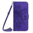 For iPhone 16 Pro Skin Feel Sun Flower Embossed Flip Leather Phone Case with Lanyard(Dark Purple) - 2