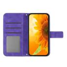 For iPhone 16 Skin Feel Sun Flower Embossed Flip Leather Phone Case with Lanyard(Dark Purple) - 3