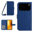 For iPhone 17 Pro Max Skin Feel Sun Flower Embossed Flip Leather Phone Case with Lanyard(Dark Blue) - 1