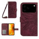 For iPhone 17 Pro Max Skin Feel Sun Flower Embossed Flip Leather Phone Case with Lanyard(Wine Red) - 1