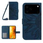 For iPhone 17 Pro Max Skin Feel Sun Flower Embossed Flip Leather Phone Case with Lanyard(Inky Blue) - 1