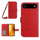 For iPhone 17 Air Skin Feel Sun Flower Embossed Flip Leather Phone Case with Lanyard(Red) - 1