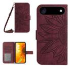 For iPhone 17 Air Skin Feel Sun Flower Embossed Flip Leather Phone Case with Lanyard(Wine Red) - 1