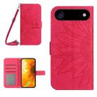 For iPhone 17 Air Skin Feel Sun Flower Embossed Flip Leather Phone Case with Lanyard(Rose Red) - 1