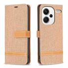 For Xiaomi Redmi Note 13 Pro+ Color Block Denim Texture Leather Phone Case(Brown) - 1