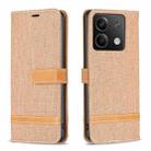 For Xiaomi Redmi Note 13 Color Block Denim Texture Leather Phone Case(Brown) - 1