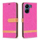 For Xiaomi Redmi 13C Color Block Denim Texture Leather Phone Case(Rose Red) - 1