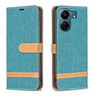 For Xiaomi Redmi 13C Color Block Denim Texture Leather Phone Case(Green) - 1