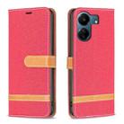 For Xiaomi Redmi 13C Color Block Denim Texture Leather Phone Case(Red) - 1