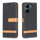 For Xiaomi Redmi 13C Color Block Denim Texture Leather Phone Case(Black) - 1