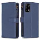 For OPPO A74 4G / F19 4G 9 Card Slots Zipper Wallet Leather Flip Phone Case(Blue) - 1