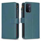 For OPPO A74 5G / A93 5G / A54 5G 9 Card Slots Zipper Wallet Leather Flip Phone Case(Green) - 1