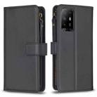 For OPPO A94 5G / F19 Pro+ / Reno5 Z 5G 9 Card Slots Zipper Wallet Leather Flip Phone Case(Black) - 1