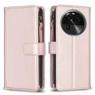 For OPPO Find X6 9 Card Slots Zipper Wallet Leather Flip Phone Case(Rose Gold) - 1