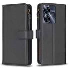 For Realme C55 9 Card Slots Zipper Wallet Leather Flip Phone Case(Black) - 1