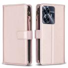 For Realme C55 9 Card Slots Zipper Wallet Leather Flip Phone Case(Rose Gold) - 1