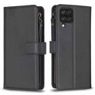 For Samsung Galaxy A12 9 Card Slots Zipper Wallet Leather Flip Phone Case(Black) - 1