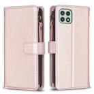 For Samsung Galaxy A22 5G 9 Card Slots Zipper Wallet Leather Flip Phone Case(Rose Gold) - 1