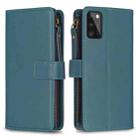 For Samsung Galaxy A41 9 Card Slots Zipper Wallet Leather Flip Phone Case(Green) - 1
