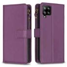 For Samsung Galaxy A42 5G 9 Card Slots Zipper Wallet Leather Flip Phone Case(Dark Purple) - 1