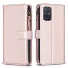 For Samsung Galaxy A71 4G 9 Card Slots Zipper Wallet Leather Flip Phone Case(Rose Gold) - 1