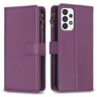 For Samsung Galaxy A73 5G 9 Card Slots Zipper Wallet Leather Flip Phone Case(Dark Purple) - 1
