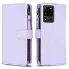 For Samsung Galaxy S20 Ultra 9 Card Slots Zipper Wallet Leather Flip Phone Case(Light Purple) - 1