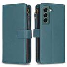 For Samsung Galaxy S22+ 5G 9 Card Slots Zipper Wallet Leather Flip Phone Case(Green) - 1