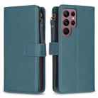 For Samsung Galaxy S22 Ultra 5G 9 Card Slots Zipper Wallet Leather Flip Phone Case(Green) - 1