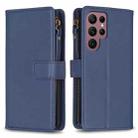 For Samsung Galaxy S22 Ultra 5G 9 Card Slots Zipper Wallet Leather Flip Phone Case(Blue) - 1