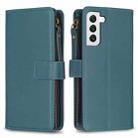 For Samsung Galaxy S22 5G 9 Card Slots Zipper Wallet Leather Flip Phone Case(Green) - 1