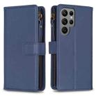 For Samsung Galaxy S23 Ultra 5G 9 Card Slots Zipper Wallet Leather Flip Phone Case(Blue) - 1
