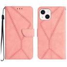 For iPhone 15 Stitching Embossed Leather Phone Case(Pink) - 1