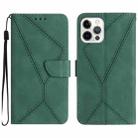 For iPhone 15 Pro Stitching Embossed Leather Phone Case(Green) - 1
